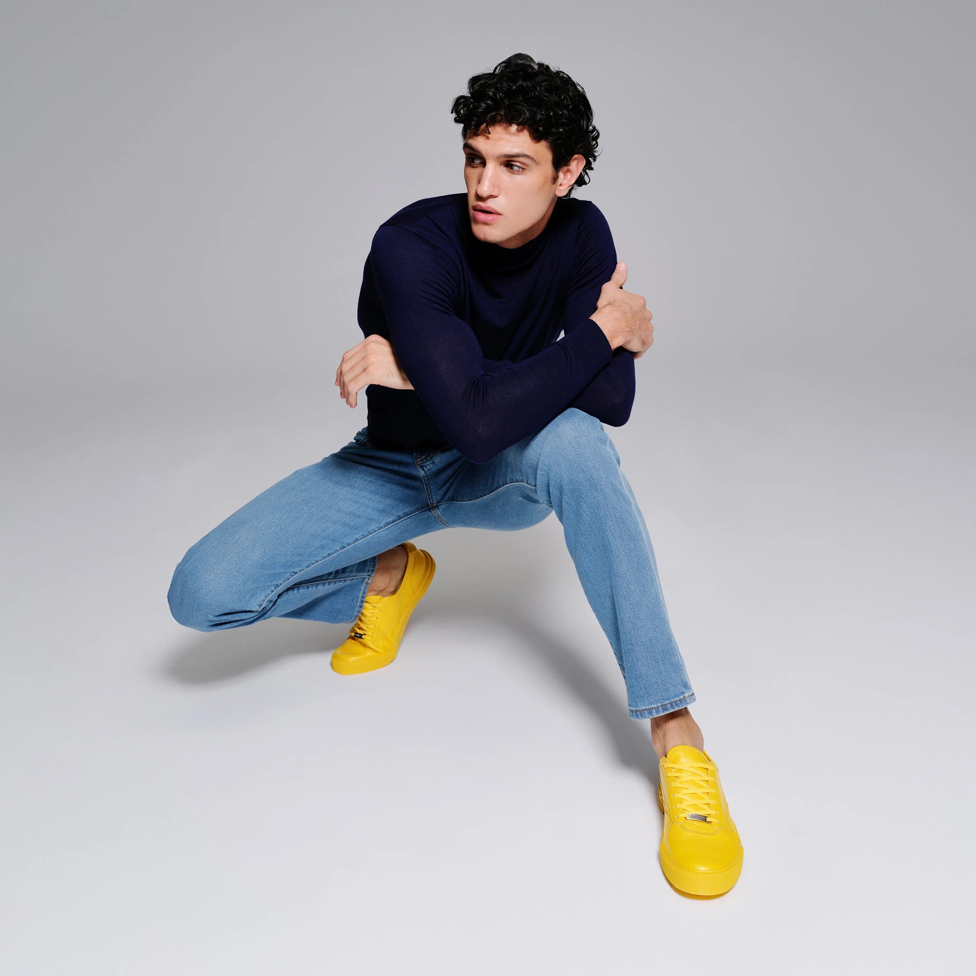 Unisex Yellow Leather Yellow 570 Sneakers | ODDA Shoes