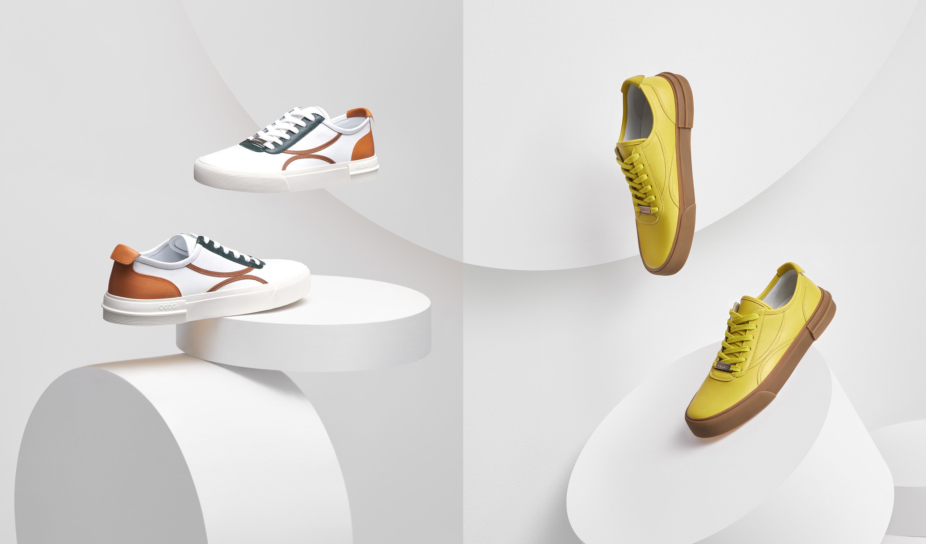 Odda brand circle collection sneaker yellow and white