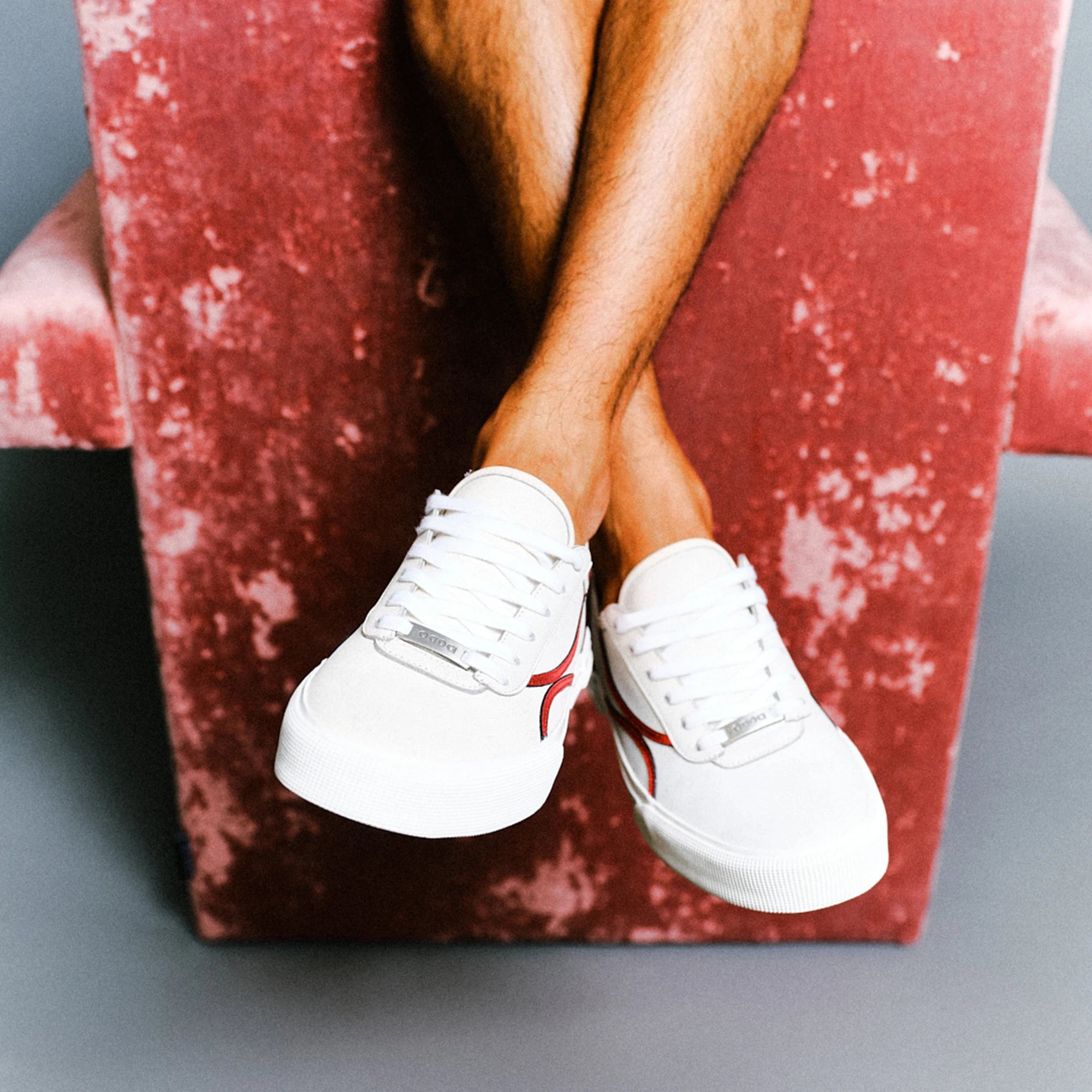 White and red leather sneakers unisex Mirage