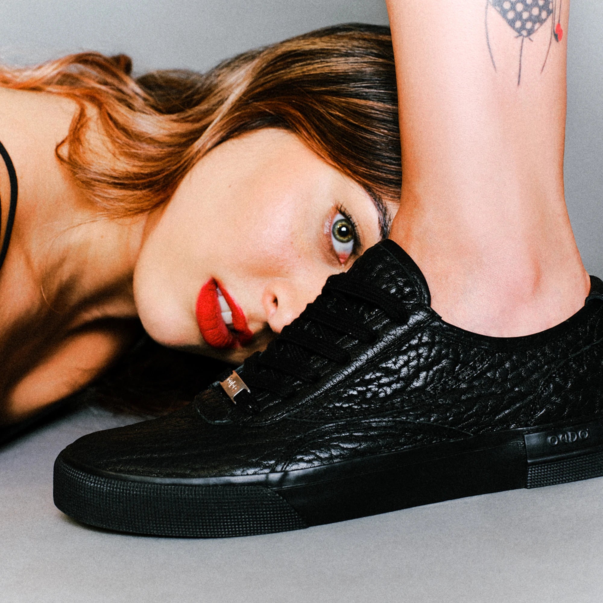Black leather sneakers for men and women Obsidian