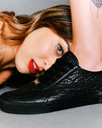Black leather sneakers for men and women Obsidian
