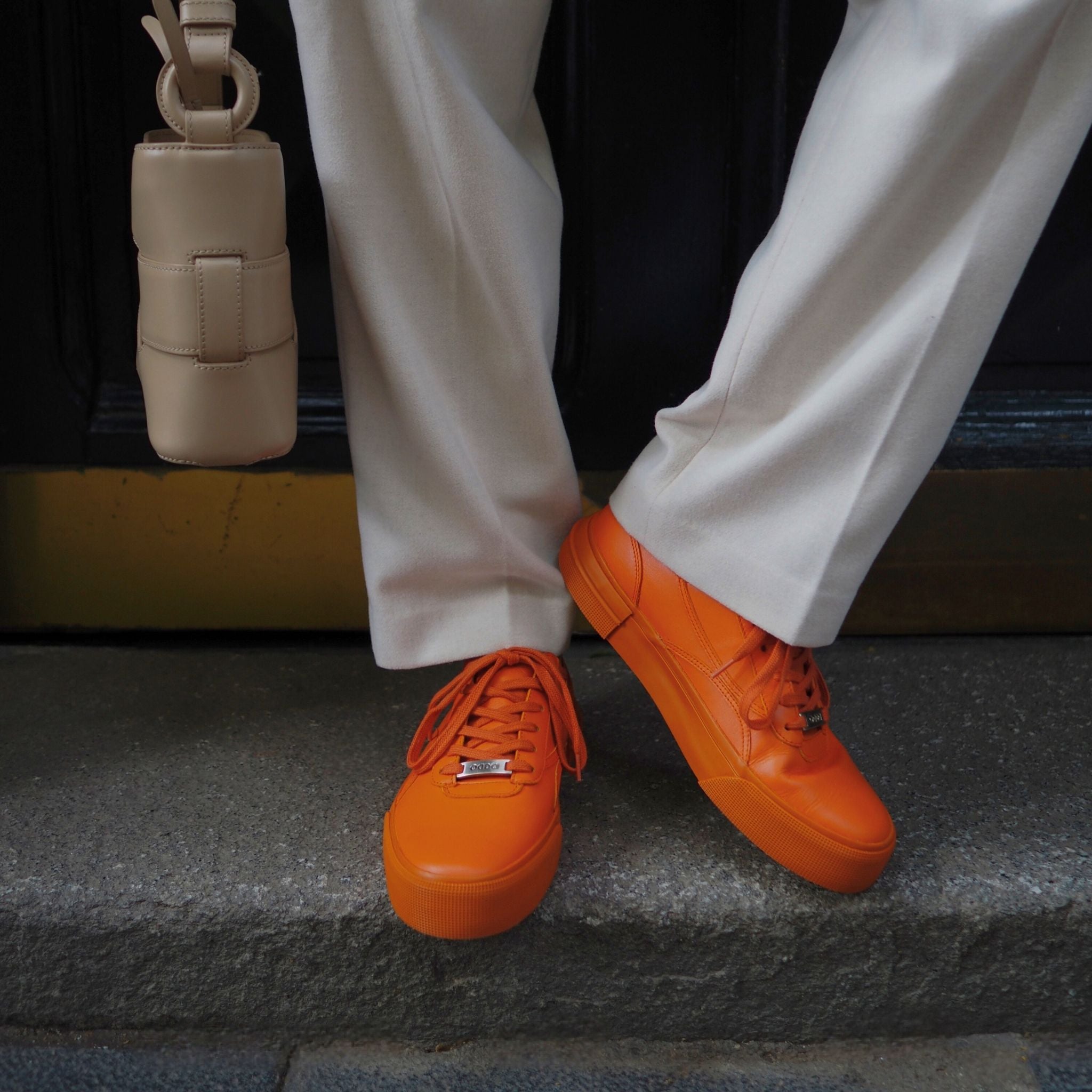 Stylish leather sneakers for women and men Orange 590